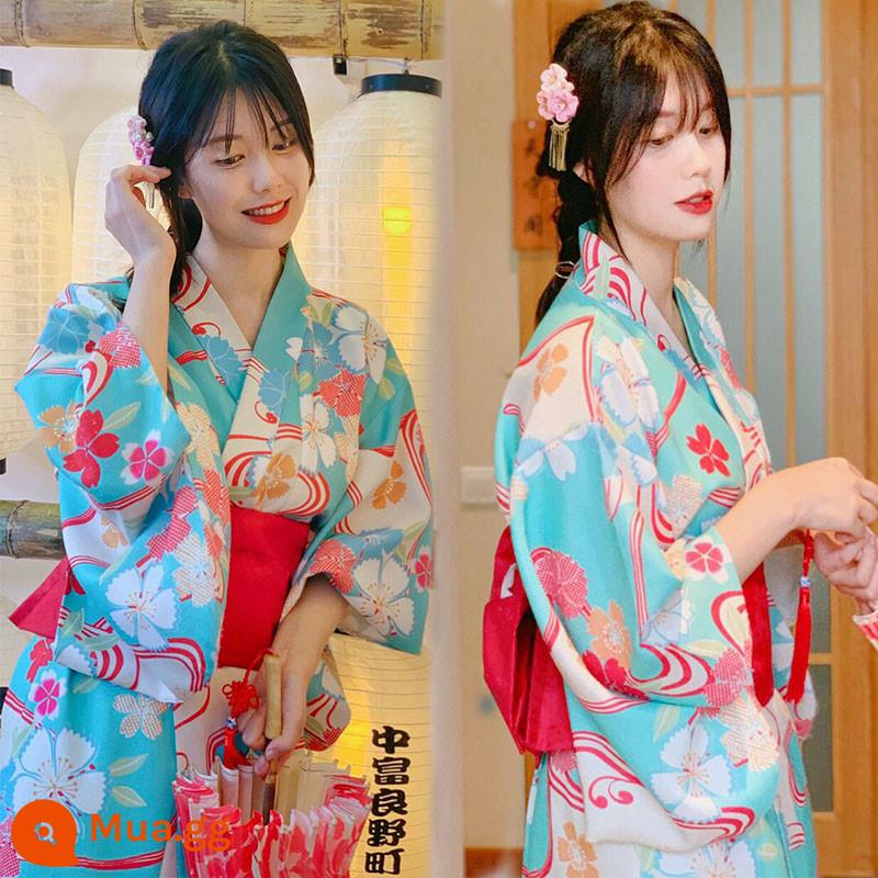 Trang phục chính thức của phụ nữ kimono truyền thống cổ điển và gió trắng gió nhẹ được cải tiến theo phong cách Nhật Bản ngoại cảnh nữ thần ảnh quần áo - Bộ kimono số 10 có kèm một chiếc quạt hoa dây đỏ