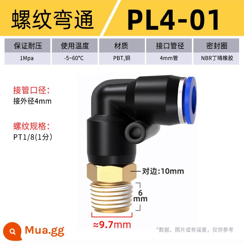 Đầu nối khí quản cắm nhanh đầu nối nhựa khuỷu ren PL8-02/4-M5/6-01/10-03 - PL 4-01