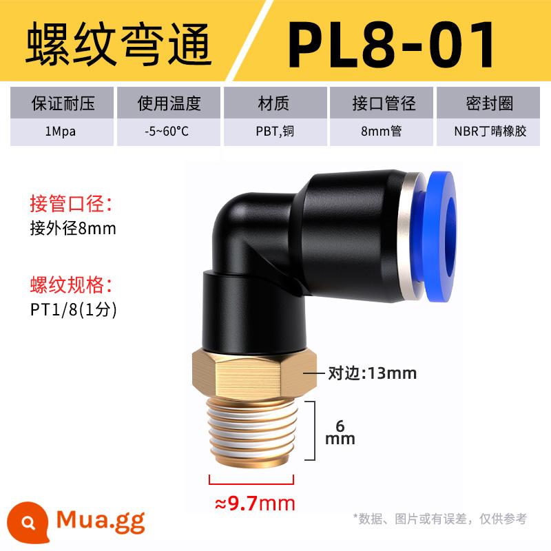 Đầu nối khí quản cắm nhanh đầu nối nhựa khuỷu ren PL8-02/4-M5/6-01/10-03 - PL 8-01