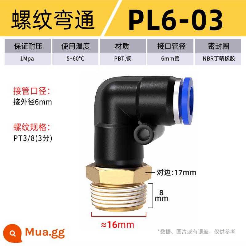 Đầu nối khí quản cắm nhanh đầu nối nhựa khuỷu ren PL8-02/4-M5/6-01/10-03 - PL 6-03