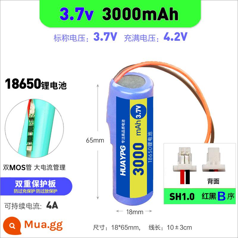 18650 Pin Lithium DIY Phụ Kiện Lắp Ráp 3.7V Với Đôi Ban Bảo Vệ Tích Hợp Âm Thanh Có Dây Oxy Bơm Pin - 3.7v[3000mAh] phích cắm SH1.0 dãy B màu đỏ và đen dãy B