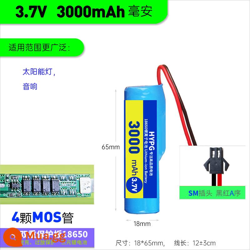 18650 Pin Lithium DIY Phụ Kiện Lắp Ráp 3.7V Với Đôi Ban Bảo Vệ Tích Hợp Âm Thanh Có Dây Oxy Bơm Pin - 3.7v[3000mAh] Đầu SM A dãy đen đỏ dãy A