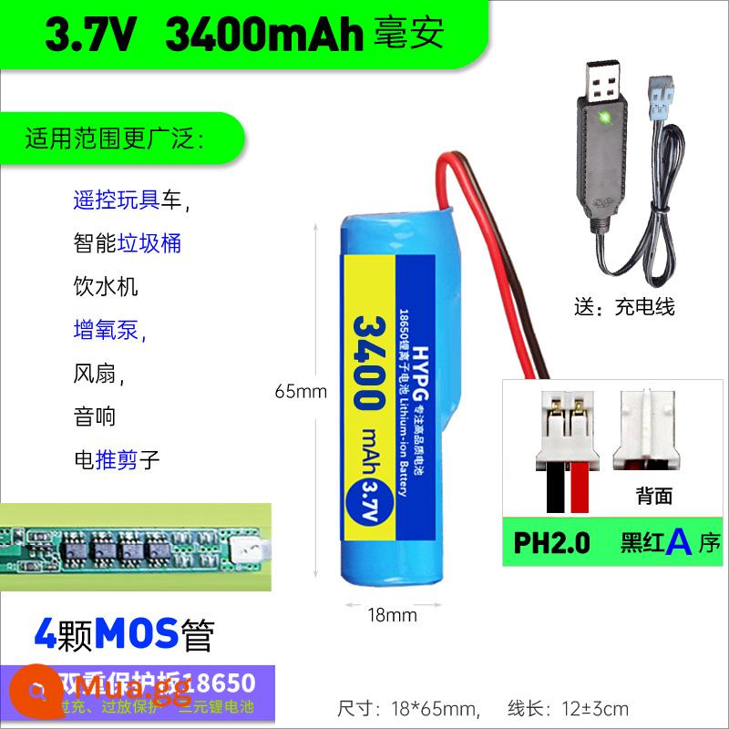 18650 Pin Lithium DIY Phụ Kiện Lắp Ráp 3.7V Với Đôi Ban Bảo Vệ Tích Hợp Âm Thanh Có Dây Oxy Bơm Pin - 3.7v[3400mAh] ph2.0 A series + cáp sạc