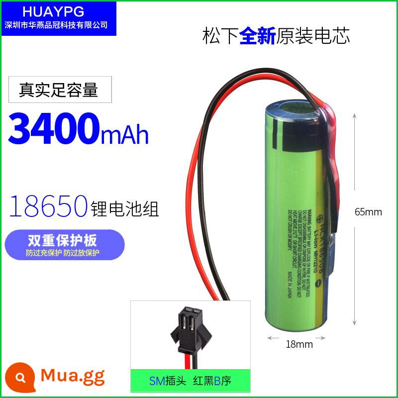 18650 Pin Lithium DIY Phụ Kiện Lắp Ráp 3.7V Với Đôi Ban Bảo Vệ Tích Hợp Âm Thanh Có Dây Oxy Bơm Pin - Panasonic nhập khẩu 3.7V3400mAh SM đầu B dãy B màu đỏ đen