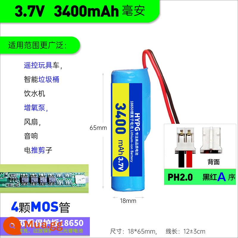 18650 Pin Lithium DIY Phụ Kiện Lắp Ráp 3.7V Với Đôi Ban Bảo Vệ Tích Hợp Âm Thanh Có Dây Oxy Bơm Pin - 3.7v[3400mAh] ph2.0 Chuỗi đen đỏ Chuỗi A