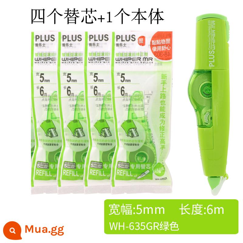 5 cái Đai điều chỉnh PLUS Nhật Bản Đai điều chỉnh WH-635/625/626 với lõi có thể thay thế Đai điều chỉnh 5mm 615 phiên bản giới hạn Đai điều chỉnh Đai điều chỉnh văn phòng phẩm lõi thay thế cho học sinh tiểu học - [Gói 5] Băng chỉnh màu cỏ + 4 lõi thay thế