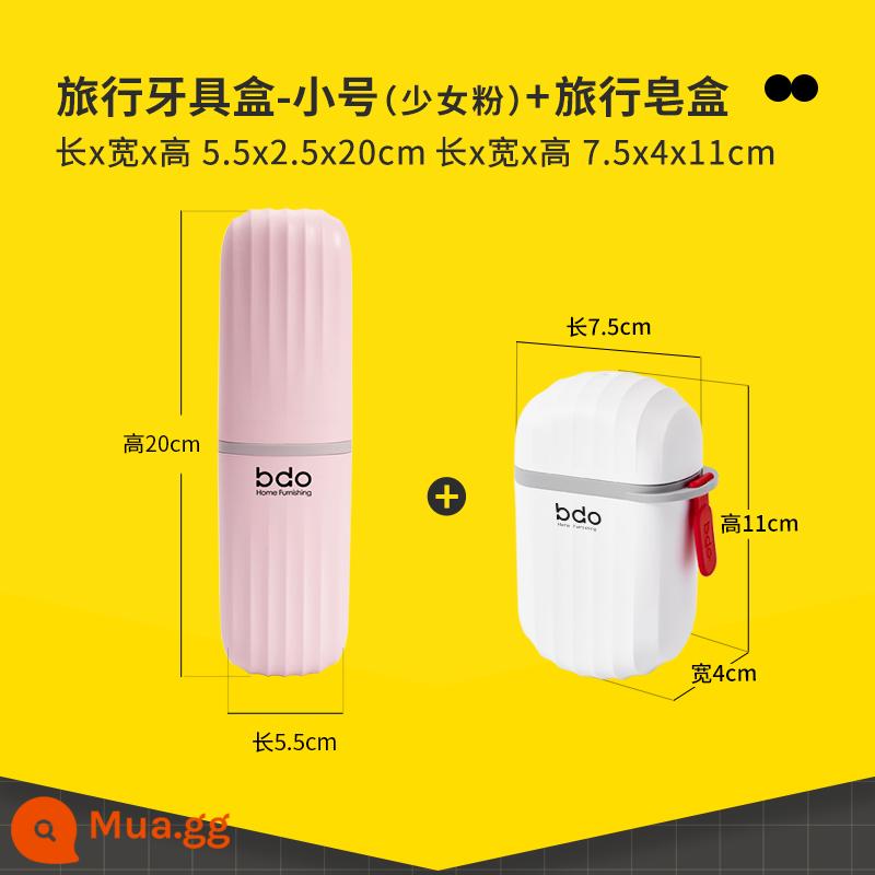 Hộp đựng bàn chải đánh răng du lịch, cốc rửa di động, cốc đánh răng, xi lanh đánh răng, đi công tác, bộ cốc nước súc miệng du lịch - [Gói du lịch] Hộp xà phòng du lịch + cốc du lịch nhỏ (hồng nữ tính)