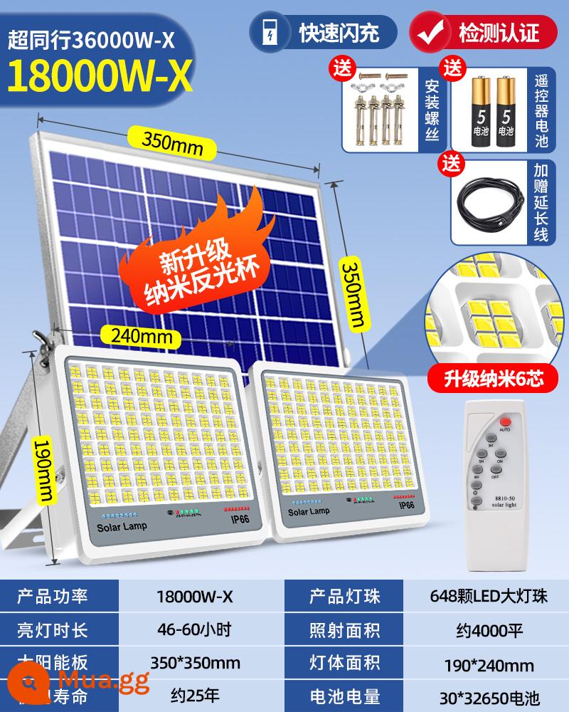 Đèn năng lượng mặt trời ngoài trời đèn sân vườn chiếu sáng chống thấm nước mới siêu sáng công suất cao hộ gia đình 1000W đèn pha đèn đường - 18000W một cho hai★nano bốn hạt đèn★[4000 mét vuông] 24 cấp độ mờ + điều khiển ánh sáng + điều khiển từ xa + thời gian