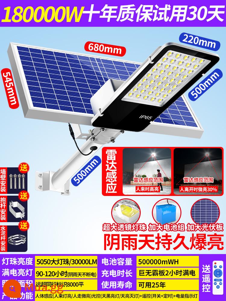 Đèn năng lượng mặt trời ngoài trời 2023 đèn đường mới nông thôn nhà vườn chống nước siêu sáng công suất cao chiếu sáng đường - Model cảm ứng 180000W [đèn pha ống kính sáng] 9000 mét vuông + cảm ứng radar 20 mét + điều khiển ánh sáng