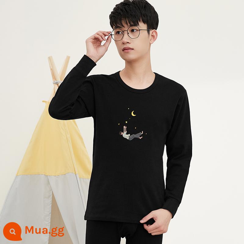 Bộ đồ lót cotton nguyên chất dành cho nam thanh niên Quần áo mùa thu cotton quần vệ sinh học sinh trung học cơ sở và trung học phổ thông ấm áp áo len bông lớn cho trẻ em mùa đông - Đen 1978