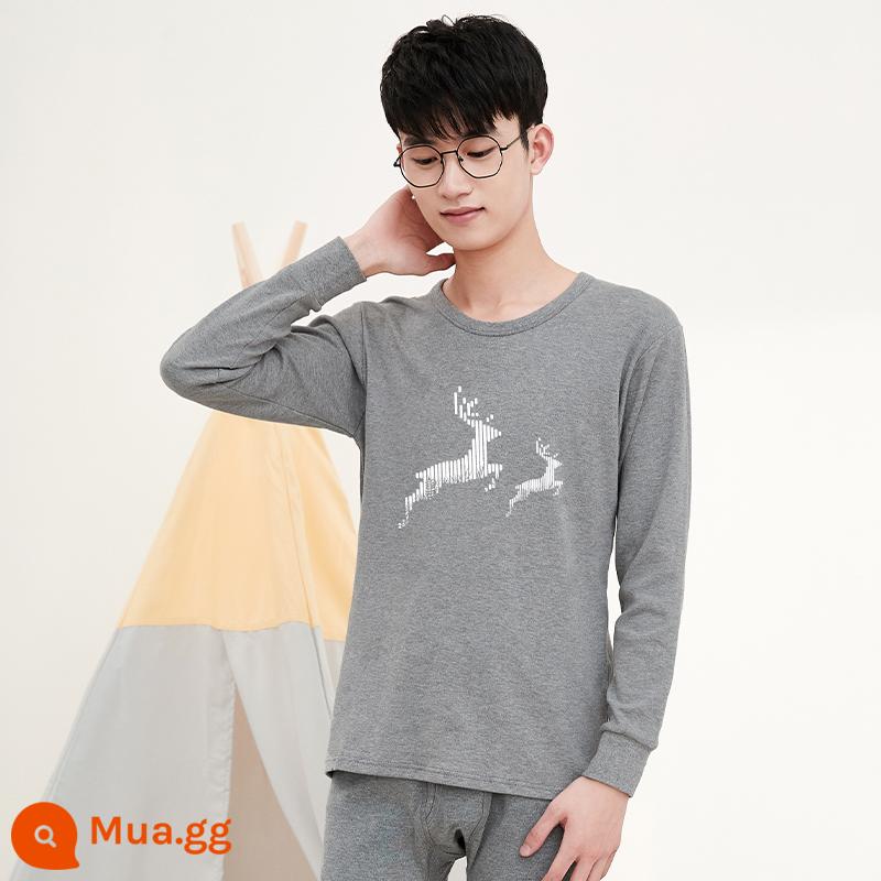 Bộ đồ lót cotton nguyên chất dành cho nam thanh niên Quần áo mùa thu cotton quần vệ sinh học sinh trung học cơ sở và trung học phổ thông ấm áp áo len bông lớn cho trẻ em mùa đông - Xám đậm 8152