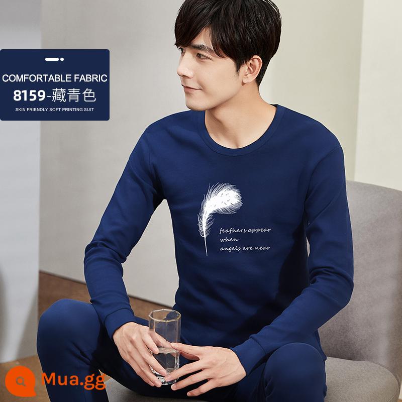 Bộ quần áo mùa thu cotton nguyên chất Ralph Lauren và quần vệ sinh dành cho thanh thiếu niên và quần áo mùa thu cho nam, áo len cotton, áo khoác sưởi mỏng - Bộ đơn (Hải quân 159)