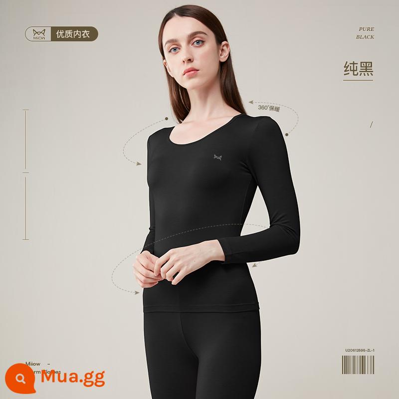 Catman nam quần áo mùa thu và quần vệ sinh phù hợp với phần mỏng slim đáy mỏng phương thức áo len cotton sưởi ấm sưởi ấm quần áo nam mùa đông - [Cotton thoải mái + cổ tròn đa năng] Màu đen thanh lịch