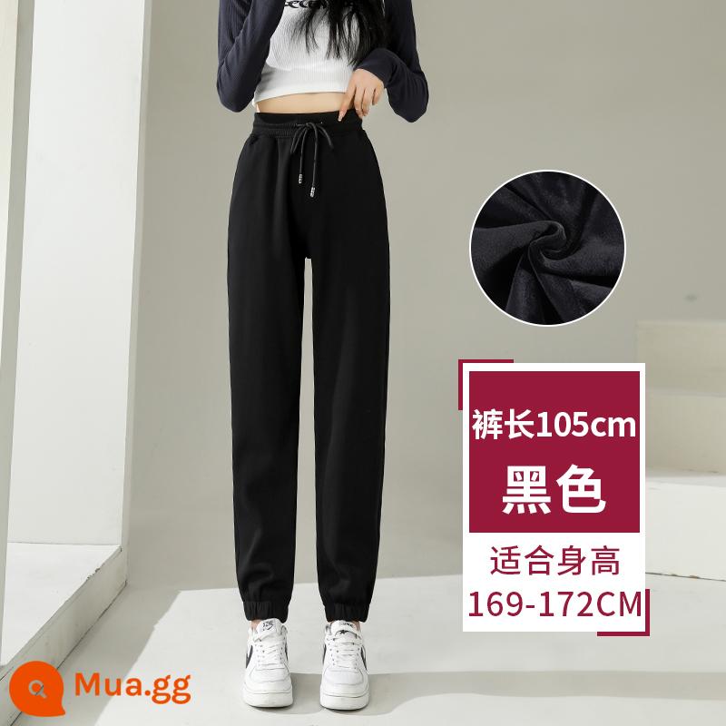 Quần cotton nữ mùa đông nhỏ hình quả lê quần chín điểm cừu nhung thể thao thu đông Plus nhung dày dặn quần thể thao - Quần lông cừu đen dài 105cm