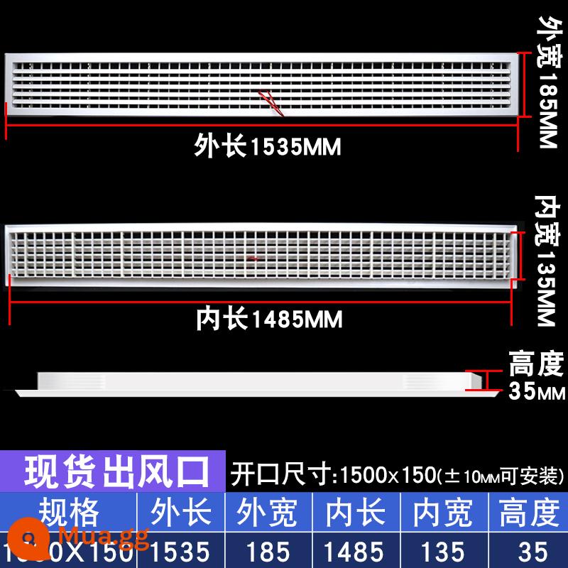 Điều hòa không khí trung tâm cửa gió lưới tản nhiệt gió tươi thông gió tùy chỉnh cửa gió vào và cửa gió hồi sưởi ống xả mui xe cửa hút gió - Cửa thoát khí 1500x150 cánh hai lớp có thể điều chỉnh