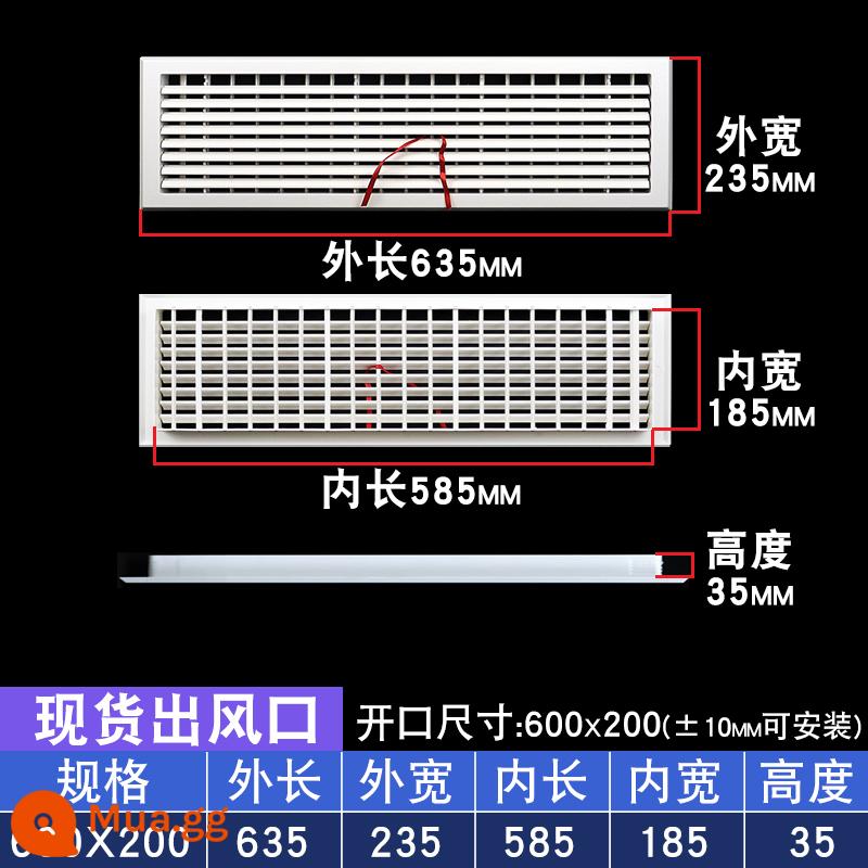 Điều hòa không khí trung tâm cửa gió lưới tản nhiệt gió tươi thông gió tùy chỉnh cửa gió vào và cửa gió hồi sưởi ống xả mui xe cửa hút gió - Cửa thoát khí 600x200 cánh hai lớp có thể điều chỉnh