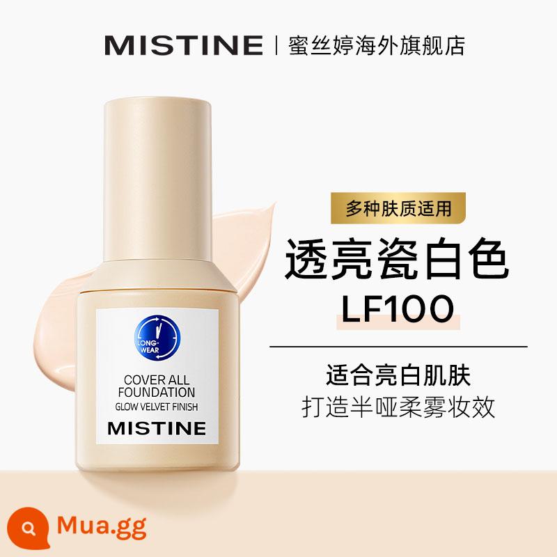 Kem nền dạng lỏng Mistine Honey SATINIQUE Small Blue Shield dành cho da khô dầu, nhẹ và trong suốt, chống nắng, che khuyết điểm, hút dầu, lâu trôi, không tẩy trang - #LF100[Trang điểm lâu trôi MAX] màu trắng sứ trong mờ