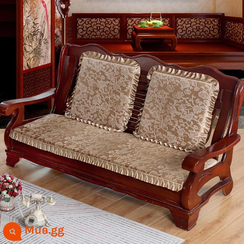 miễn phí vận chuyển mùa thu và mùa đông dày gỗ gụ sofa gỗ đệm sang trọng đệm đệm ghế sofa gỗ kết hợp chống trượt - Màu kaki đậm 3D pha lê nhung màu be