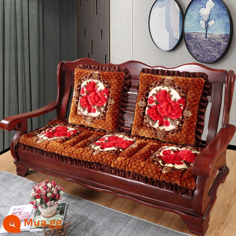 miễn phí vận chuyển mùa thu và mùa đông dày gỗ gụ sofa gỗ đệm sang trọng đệm đệm ghế sofa gỗ kết hợp chống trượt - Hoa nở màu nâu