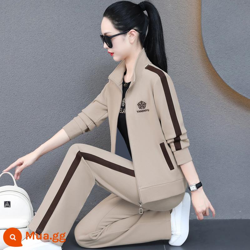 Bộ đồ thể thao thương hiệu dành cho nữ xuân thu 2023 phong cách mới phong cách nước ngoài cotton nguyên chất áo thun dáng rộng chạy bộ thường ngày bộ đồ ba mảnh xu hướng - 6002 màu mai (bộ ba món) cao cấp