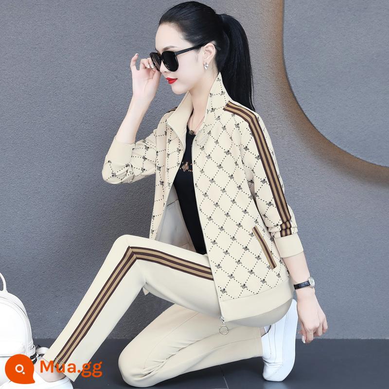 Bộ đồ thể thao thương hiệu dành cho nữ xuân thu 2023 phong cách mới phong cách nước ngoài cotton nguyên chất áo thun dáng rộng chạy bộ thường ngày bộ đồ ba mảnh xu hướng - Mai 9588 (bộ ba món) cao cấp