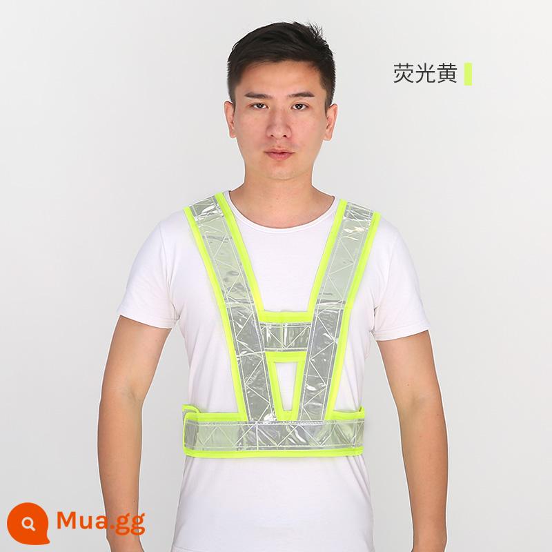 Áo phản quang Jiahu áo vest quần áo phản quang đi xe xây dựng hình chữ V quản lý giao thông đường bộ vest màu vàng và trắng có thể được in - Loại V: vải màu vàng huỳnh quang và dải màu trắng