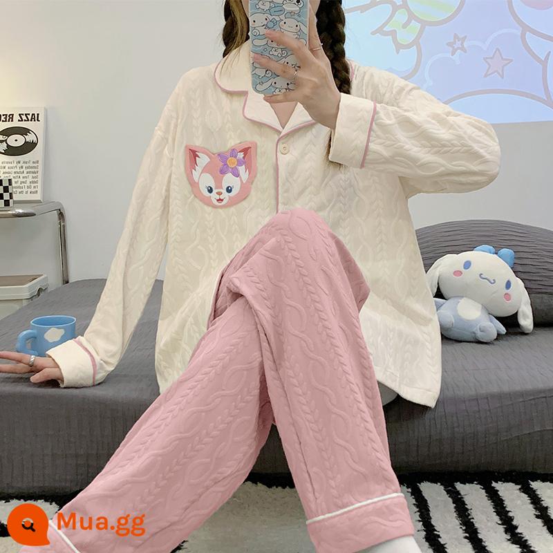 Bộ đồ ngủ nữ thu đông dài tay cotton nguyên chất xuân thu 2023 lưới mới phong cách hoạt hình màu đỏ bộ quần áo mặc ở nhà dễ thương - 23051