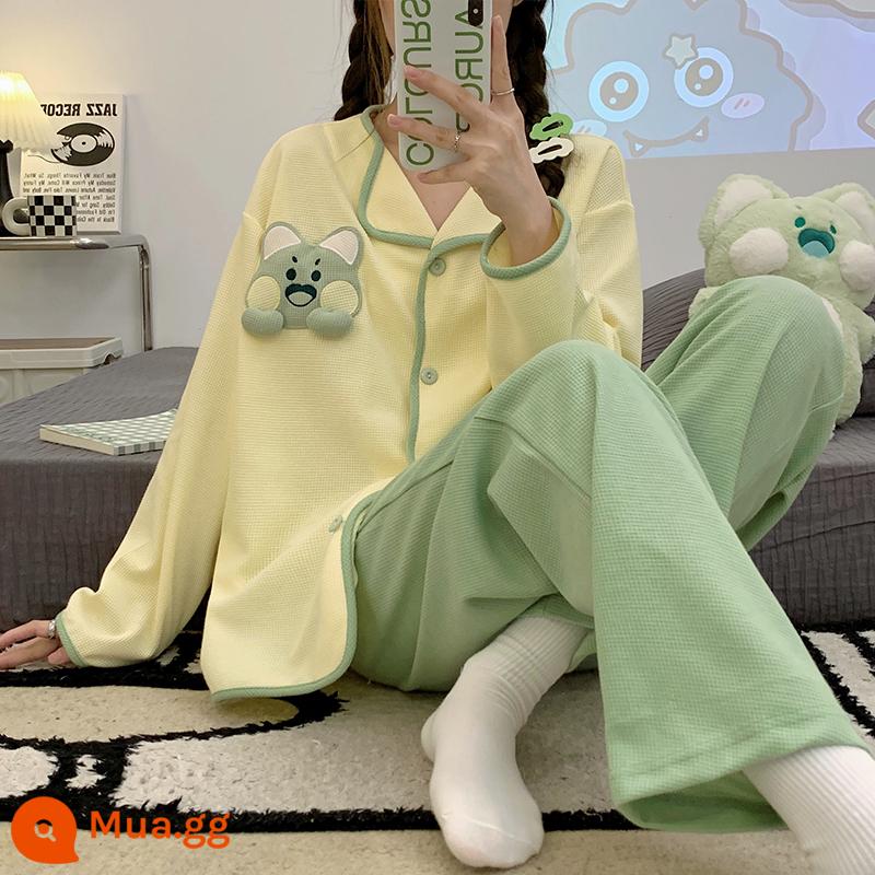 Bộ đồ ngủ nữ thu đông dài tay cotton nguyên chất xuân thu 2023 lưới mới phong cách hoạt hình màu đỏ bộ quần áo mặc ở nhà dễ thương - 23031