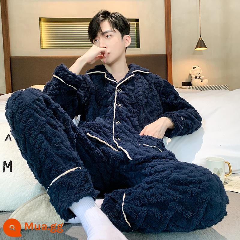 Nỉ san hô Bộ đồ ngủ nam mùa thu đông mẫu mùa đông dày Plus nhung ấm flannel mùa đông thanh niên phục vụ tại nhà phù hợp với - 68807