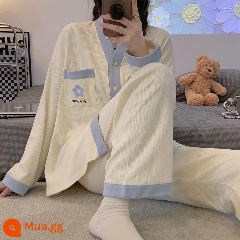 Bộ đồ ngủ nữ thu đông dài tay cotton nguyên chất xuân thu 2023 lưới mới phong cách hoạt hình màu đỏ bộ quần áo mặc ở nhà dễ thương - 22515