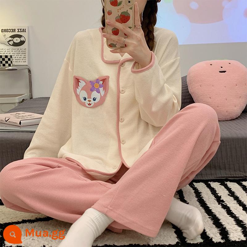 Bộ đồ ngủ nữ thu đông dài tay cotton nguyên chất xuân thu 2023 lưới mới phong cách hoạt hình màu đỏ bộ quần áo mặc ở nhà dễ thương - 23032