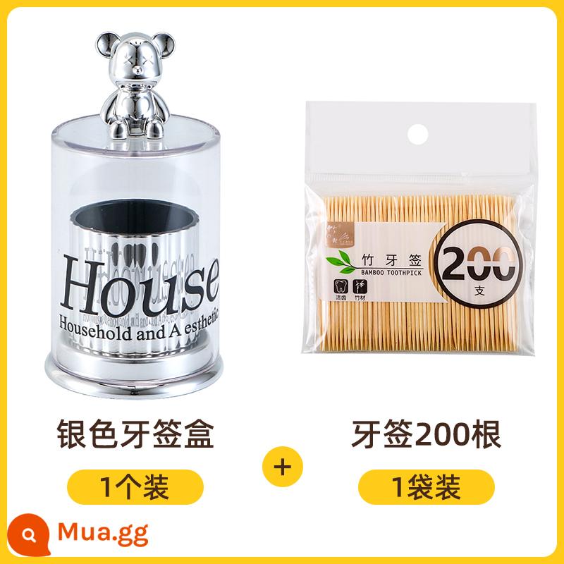 Nhà Hộp Tăm Ins Gió Gấu Đựng Tăm Cá Tính Cao Cấp Hộp Tăm Bông Trái Cây Nĩa Hộp Bảo Quản Chỉ Nha Khoa Giá Đỡ - Bạc [200 tăm miễn phí]