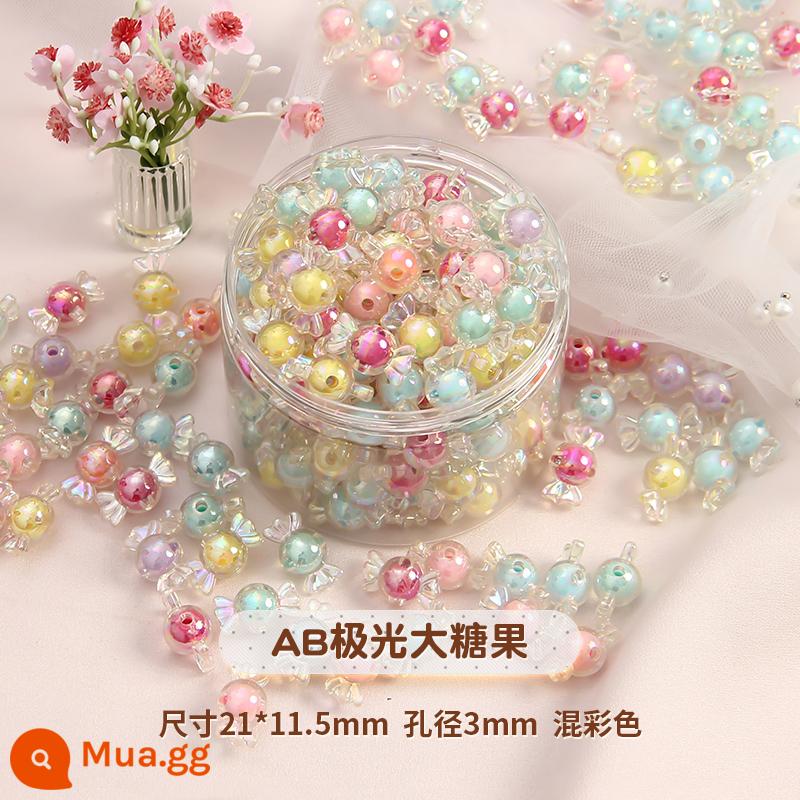 Acrylic hạt trung hạt màu kẹo hạt rời hạt bead handmade tự làm chất liệu vòng cổ handmade phụ kiện trang sức - AB Aurora Big Candy/50 miếng/Nhiều màu [Tặng một cuộn dây thun/4 mét]