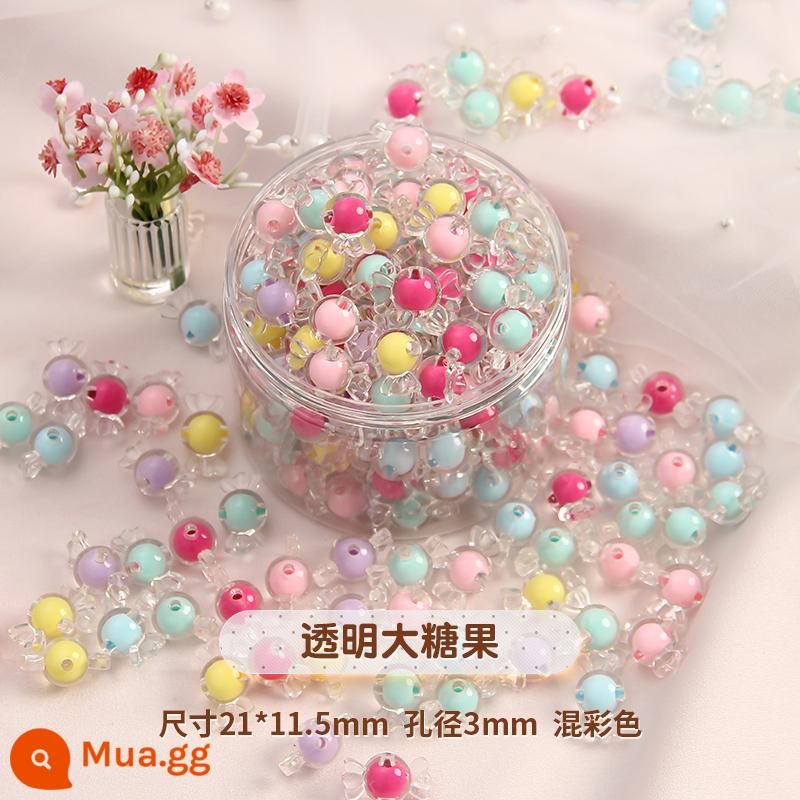 Acrylic hạt trung hạt màu kẹo hạt rời hạt bead handmade tự làm chất liệu vòng cổ handmade phụ kiện trang sức - Kẹo lớn trong suốt/50 viên/hỗn hợp nhiều màu [kèm cuộn dây thun/4 mét]