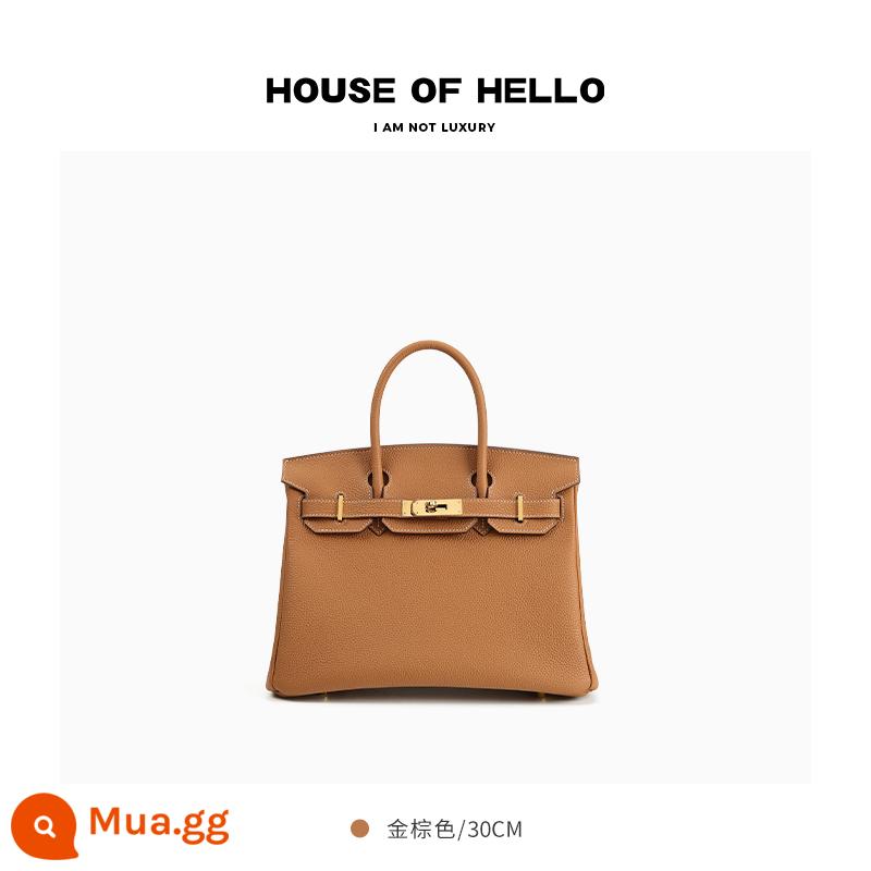 HOUSEOFHELLO chất lượng cao kết cấu togo giả mạo bạch kim túi cầm tay handmade mẫu vải thiều da chính hãng ánh sáng túi xách sang trọng - [Nâu vàng]Khóa vàng/30 inch/Màu mới