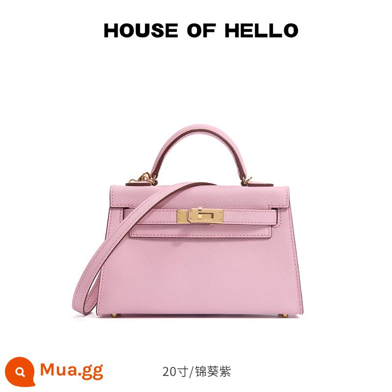 HOUSEOFHELLO nhái mini Kelly bag da thật cao cấp niche thiết kế đeo chéo nhẹ sang trọng Kelly bag - [Màu tím cẩm quỳ] Khóa vàng/20 inch (Phiên bản nâng cấp)