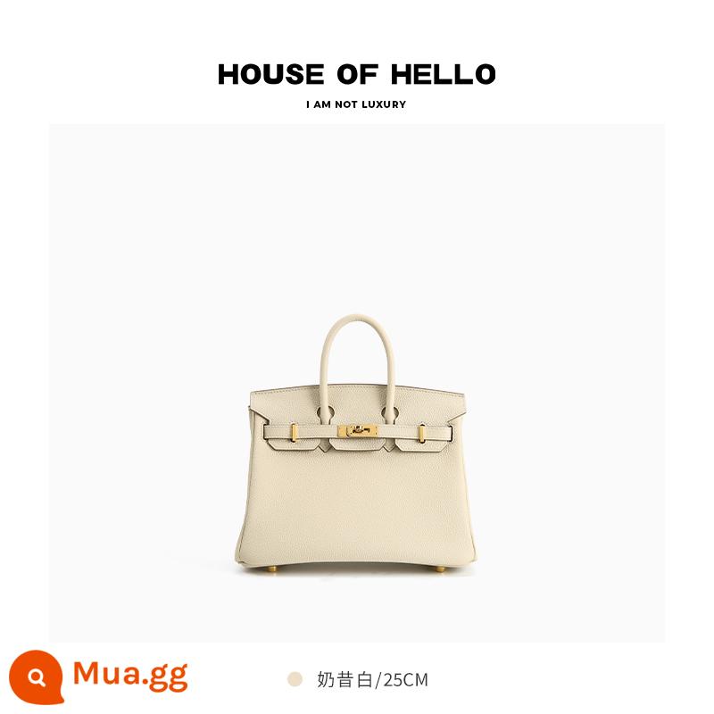 HOUSEOFHELLO chất lượng cao kết cấu togo giả mạo bạch kim túi cầm tay handmade mẫu vải thiều da chính hãng ánh sáng túi xách sang trọng - [Sữa lắc trắng] Khóa vàng/25 inch/Màu mới