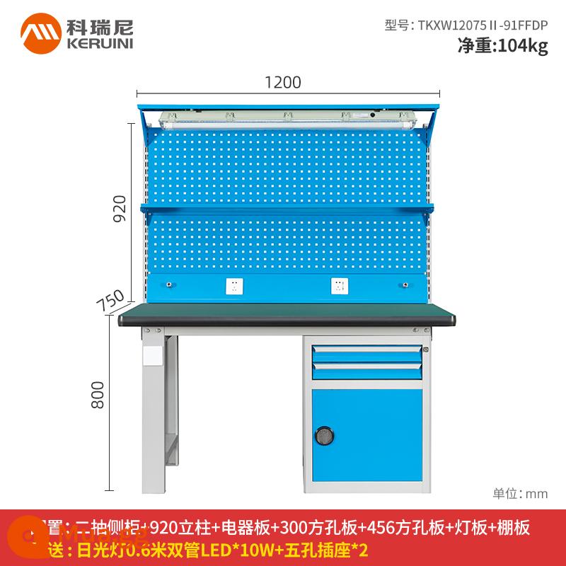 Bàn làm việc hạng nặng xưởng thép không gỉ dây chuyền lắp ráp bàn vận hành thử nghiệm lắp ráp bảo trì tùy chỉnh bảng chống tĩnh điện - Tủ 2 bên 1,2m + 92 mẫu 1FFDP