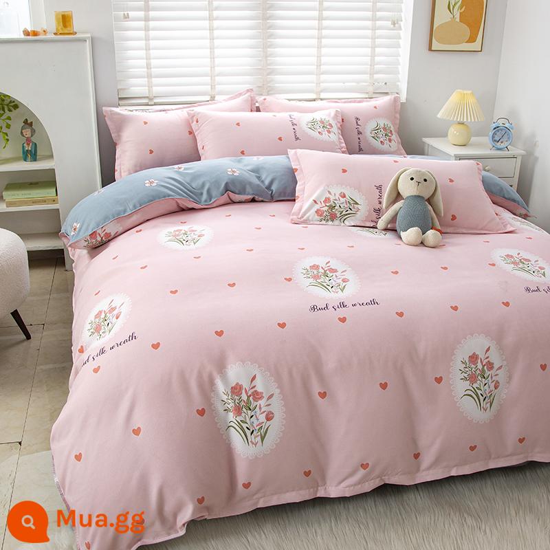 Phong Cách Bắc Âu Iing Bộ 4 Cotton Nguyên Chất Dày 100 Vỏ Chăn Giường Ký Túc Xá Sinh Viên Chần Gòn 3 Giường - Hoa hồng đỏ Người yêu Vẻ đẹp Hồng DG