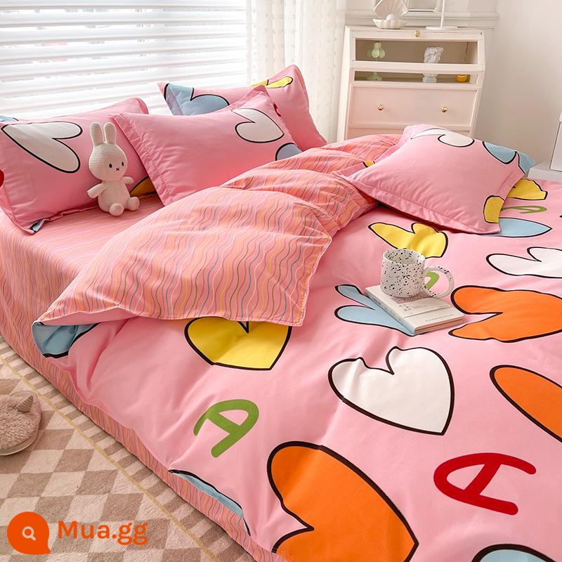 Phong Cách Bắc Âu Iing Bộ 4 Cotton Nguyên Chất Dày 100 Vỏ Chăn Giường Ký Túc Xá Sinh Viên Chần Gòn 3 Giường - Burgundy Xinyue JG