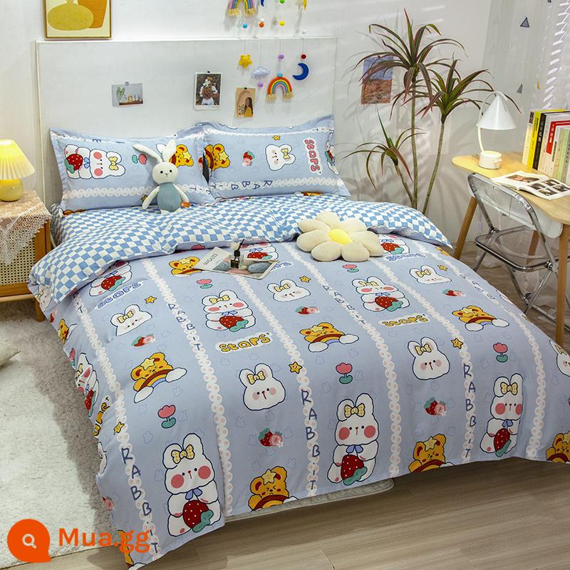 Phong Cách Bắc Âu Iing Bộ 4 Cotton Nguyên Chất Dày 100 Vỏ Chăn Giường Ký Túc Xá Sinh Viên Chần Gòn 3 Giường - Thỏ con yêu DG