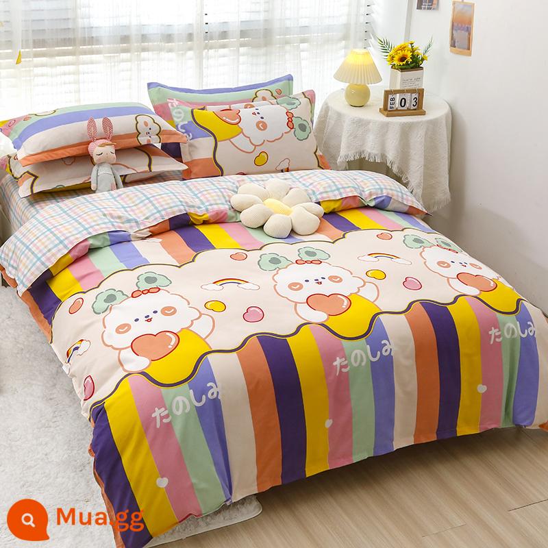 Phong Cách Bắc Âu Iing Bộ 4 Cotton Nguyên Chất Dày 100 Vỏ Chăn Giường Ký Túc Xá Sinh Viên Chần Gòn 3 Giường - Hàng ngàn DG quyến rũ