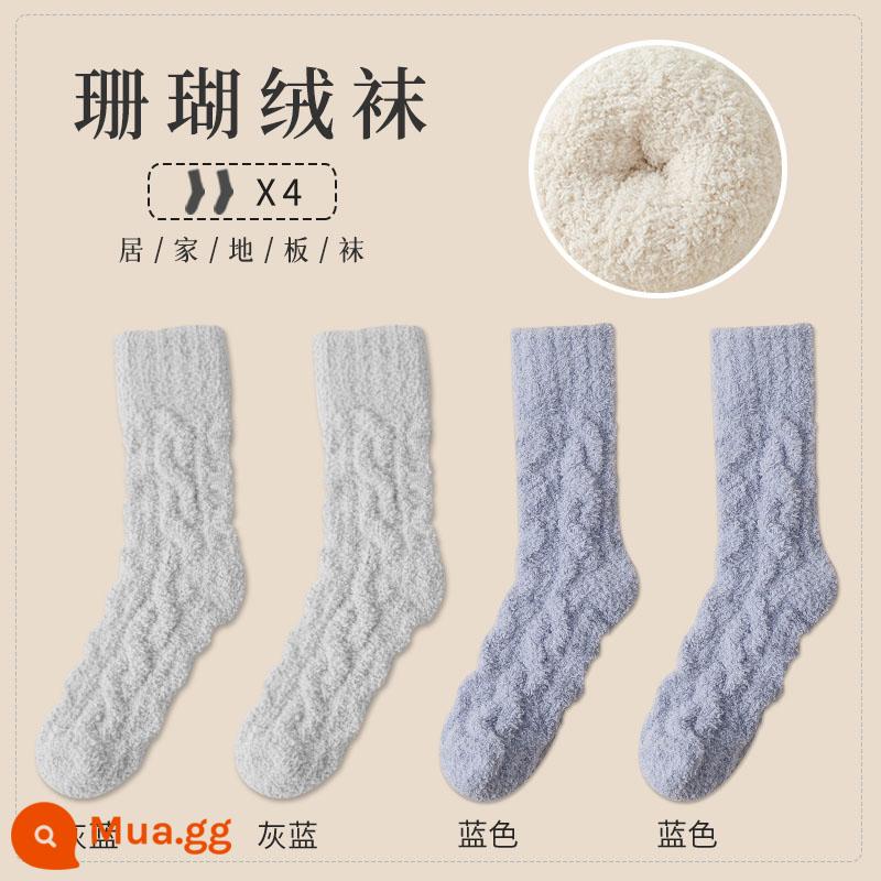 Vớ nhung san hô vớ trẻ em vào mùa thu và mùa đông cộng với nhung dày và ấm - 2 xám xanh + 2 xanh