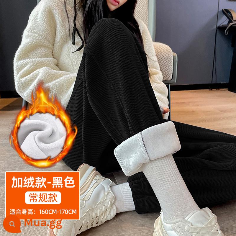 Sherpa Nhung Dài Thấm Hút Mồ Hôi Cho Nữ Mùa Thu Đông Plus Nhung Dày Châu Âu Cotton Nhung Cây Ra Hoa Rời Ấm Quần Ren - Quần đen (nhung một mảnh)