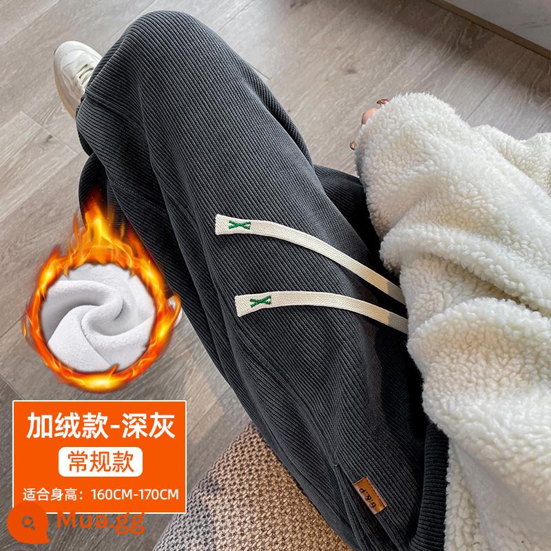 Sherpa Nhung Dài Thấm Hút Mồ Hôi Cho Nữ Mùa Thu Đông Plus Nhung Dày Châu Âu Cotton Nhung Cây Ra Hoa Rời Ấm Quần Ren - Quần xám đậm (nhung một mảnh)