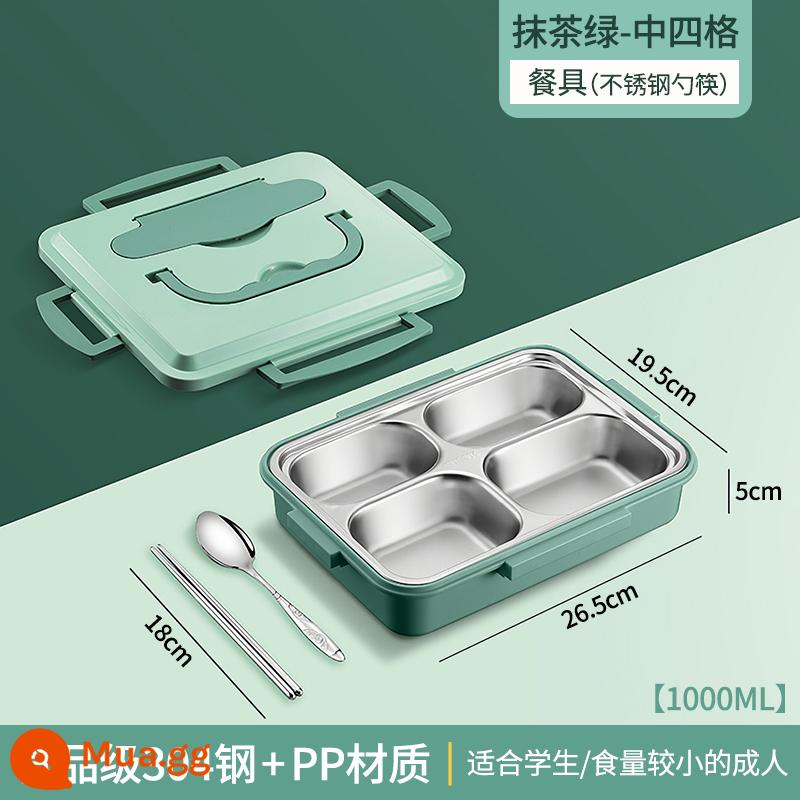 Bảo quản tươi và cách nhiệt Bento Box Box Công nhân Hộp sưởi Hộp ăn trưa của sinh viên Đặt lò vi sóng tách thức ăn nhanh - Cỡ vừa - xanh matcha 4 ngăn (bộ đồ ăn miễn phí)