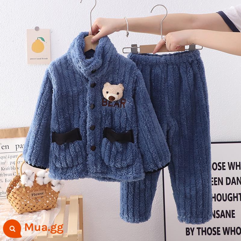 Anthutsu mùa thu và mùa đông trẻ em san hô nhung pyjamas boys Frankpi và nhung dày phù hợp với các chàng trai ấm áp quần áo nhà - màu xanh da trời