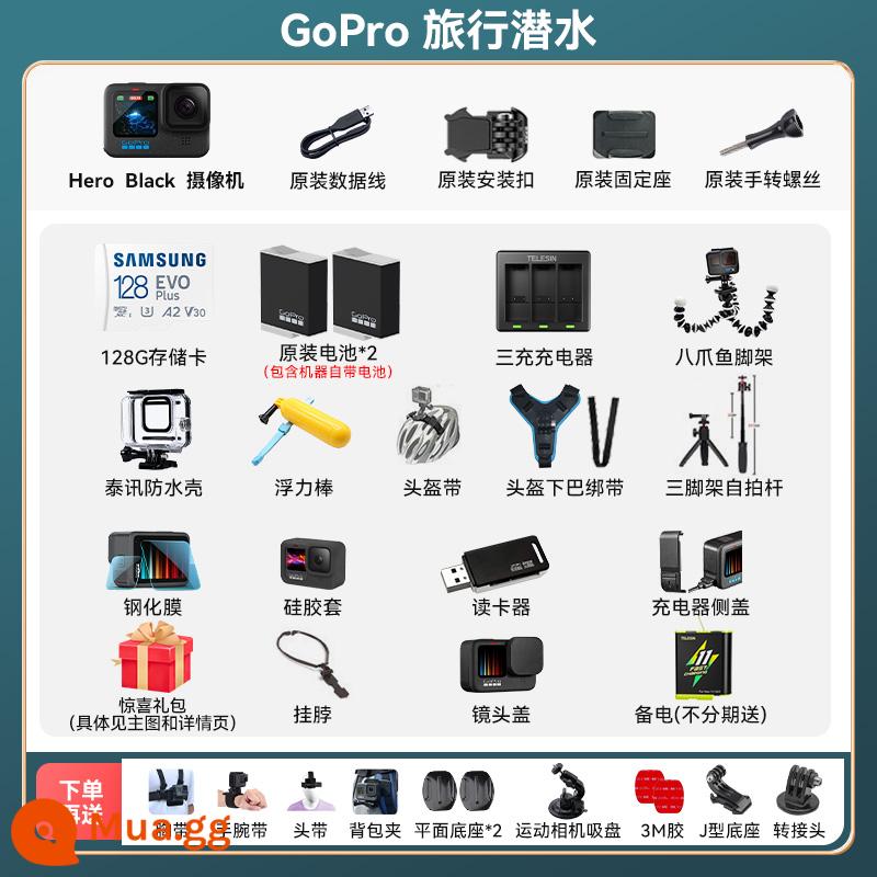 Flagship Store GoPro11/10 Camera Thể Thao Chống Nước Chống Rung Cưỡi Video Trực Tiếp Trượt Tuyết Selfie Cực Chó 9 - Gói lặn du lịch GoPro Nâng cấp pin gốc