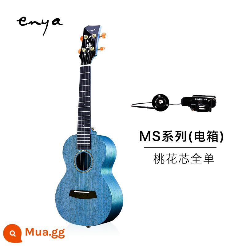 Enya/Enya MS Sakura Full Veneer Ukulele dành cho người mới bắt đầu chơi đàn guitar nhỏ dành cho trẻ em dành cho bé gái và bé trai - Bảng đơn lõi gỗ gụ (xanh dương) [hộp điện]