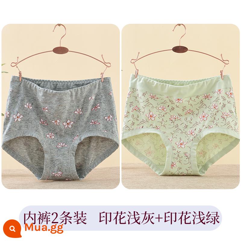 Quần lót của mẹ vải cotton nguyên chất lưng cao cỡ lớn đồ lót tam giác dành cho người trung niên và người già dành cho phụ nữ và người già quần short cotton rộng rãi - [2 sản phẩm] In màu xám nhạt + in màu xanh nhạt